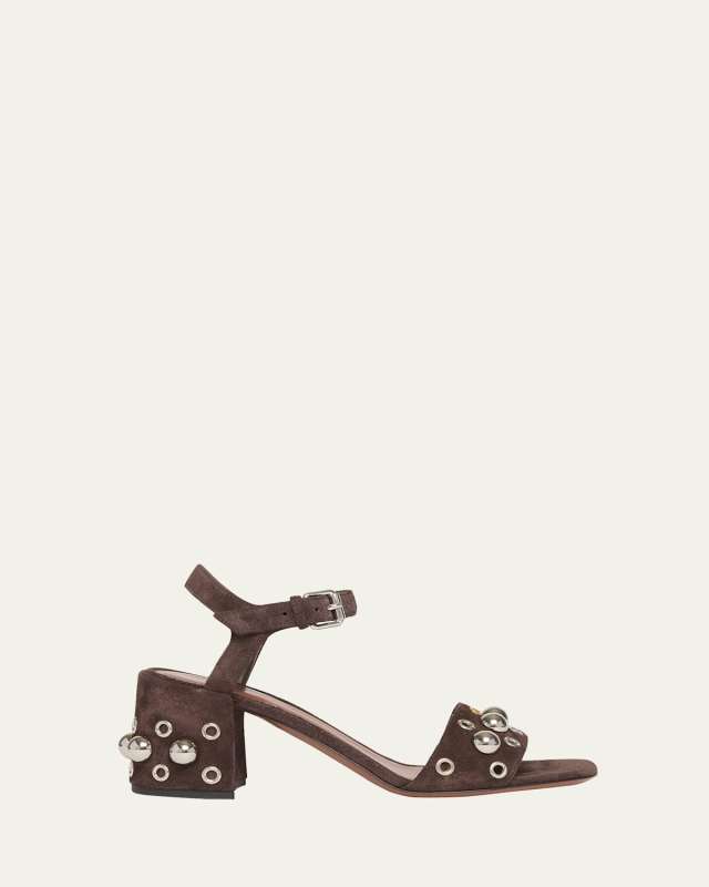 Nellcote VLogo Stud Leather Ankle-Strap Sandals
